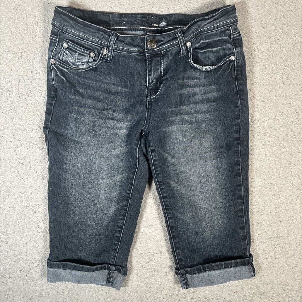 Earl Jeans Carpi Length‎ Mid Rise Straight Leg Embroidered Fits 30x14 Cuffed